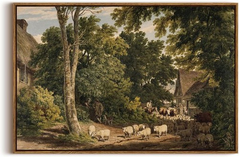 InSimSea Framed Canvas Wall Art - Vintage Countryside Landscape Watercolor Painting | Large 20"x30" Decor