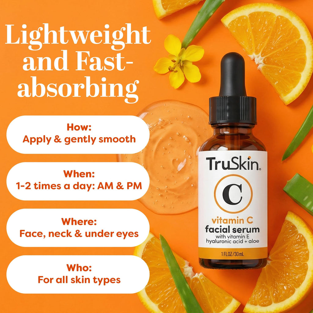 TruSkin Vitamin C Serum – Anti Aging Facial Serum with Vitamin C, Hyaluronic Acid, Vitamin E – Brightening Serum – Even Skin Tone, Improve Appearance of Dark Spots, Fine Lines & Wrinkles