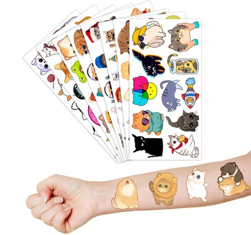 96 PCS Cute Funny Meme Cat Cats Temporary Tattoos Stickers Themed Birthday Party Decorations Supplies Decor Favors Animal Pet Tattoo Sticker Gifts For Kids Boys Girls School Prizes Christmas