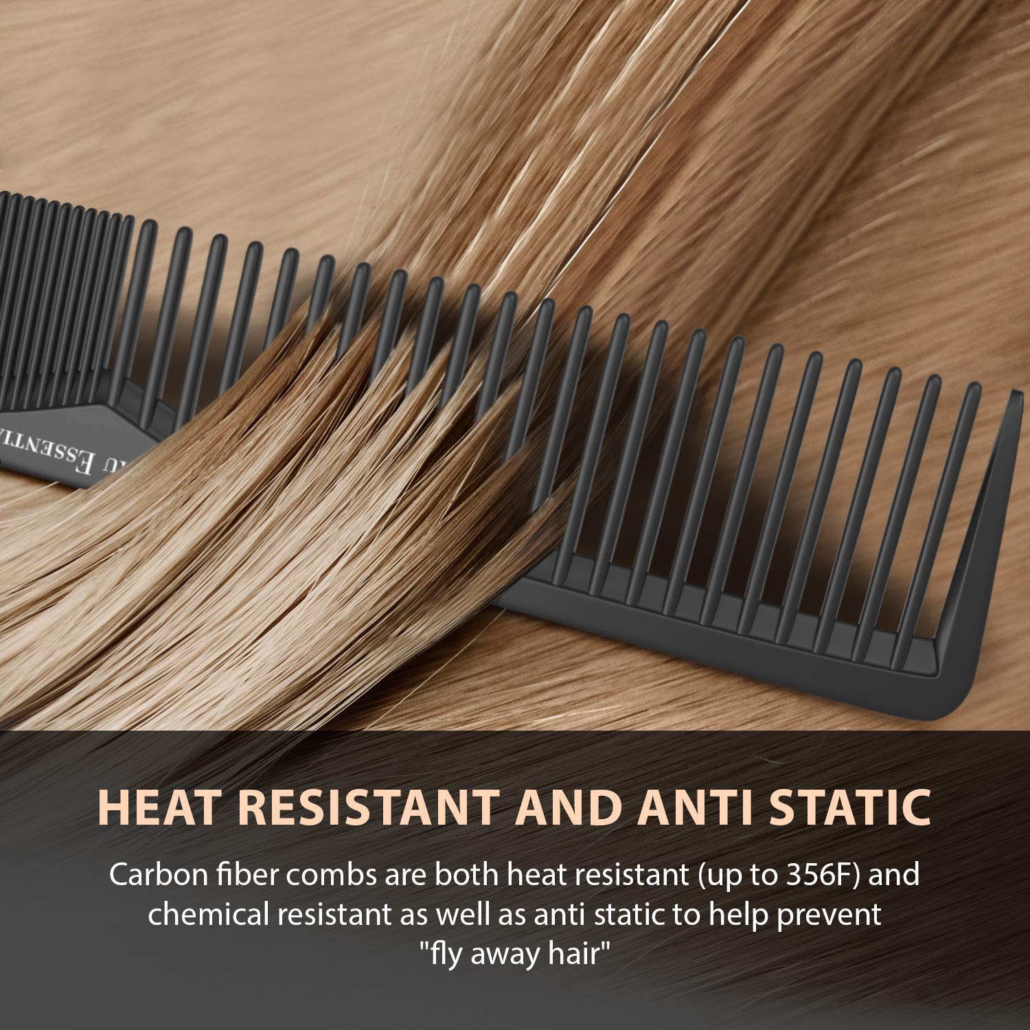Bardeau Essentials Professional 7 Inch Black Carbon Fiber Anti Static Chemical And Heat Resistant Comb For All Hair Types | Fine and Wide Tooth Comb For Men and Women