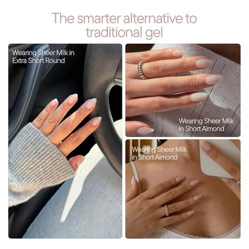 Celebritips Press On Nails - Salon U-ltimate™ Short Almond Nails | Sheer Milk, Reusable | 32 Nails Kit with Glue & Sticky Tabs