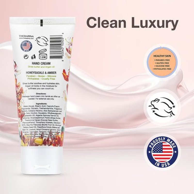 THERAPINA Aromatherapy Honeysucke Amber Hand Cream for Dry Skin – Shea Butter Hand Cream for Women and Men with an Awakening, Long-Lasting Scent – Vegan Hand Cream Lotion for Dry Skin, 3 Oz.