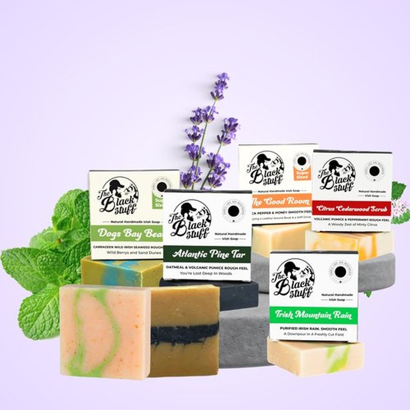 All Natural Bar Soap for Men Handmade Cold Process with Organic Ingredients and Essential Oils Mens Soap - Pine Tar, Citrus Cedarwood, Irish Mountain Rain, Good Room, Dogs Bay Beach Pack of 5