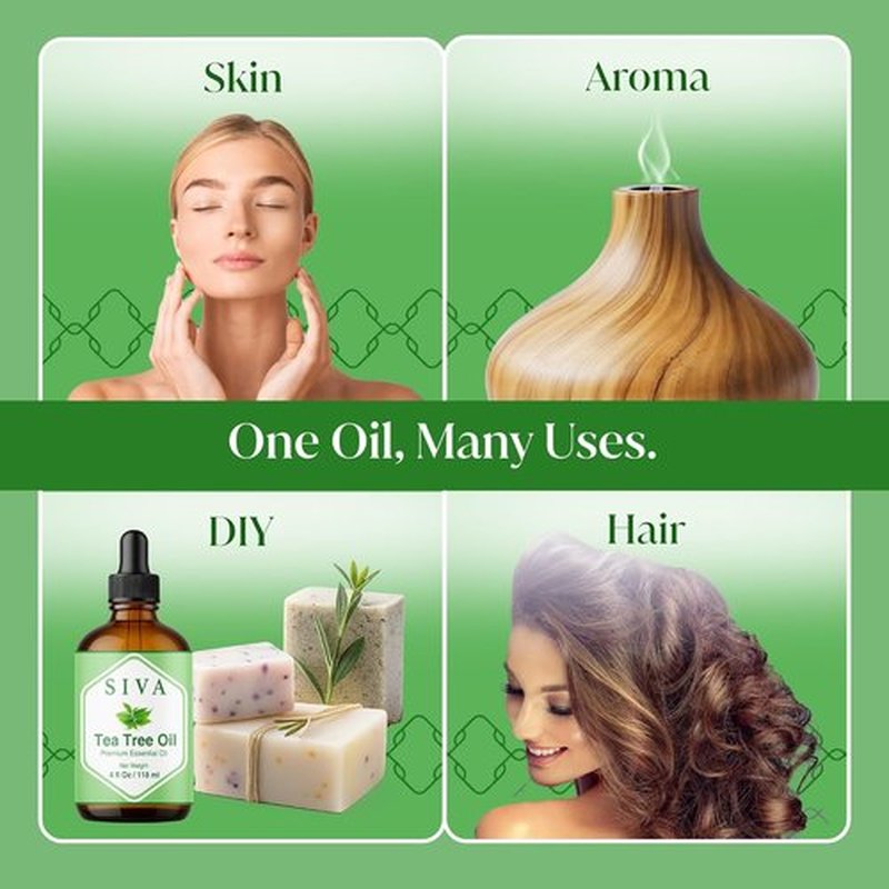 Siva Tea Tree Essential Oil - 100% Natural 4 Fl Oz for Diffuser, Face, Skin Care & Aromatherapy | Dropper Included