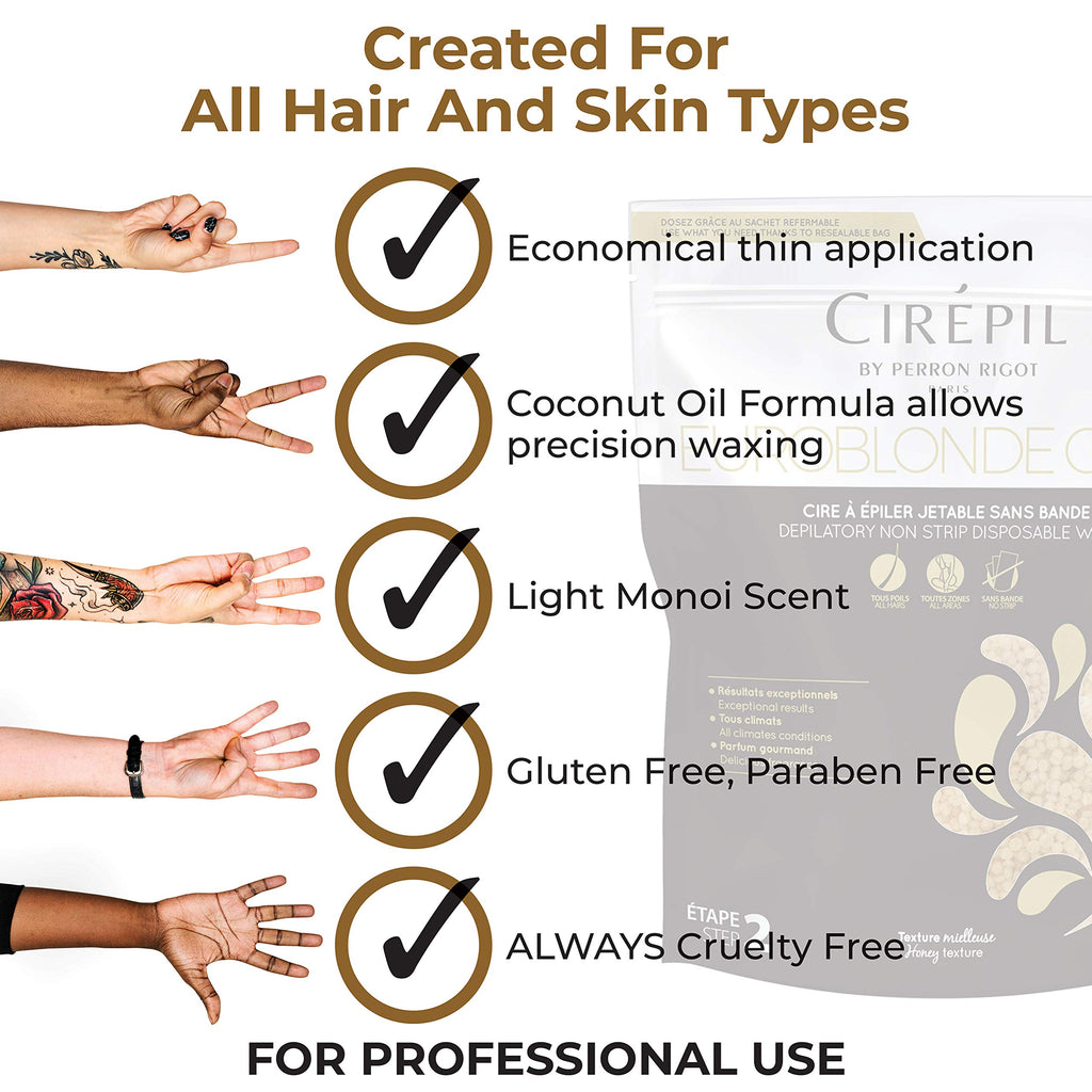 Cirepil - Euroblonde Gold - 800g / 28.22 oz Wax Beads Bag - Light Monoi Scent - Ultra Fluid Gel Texture - All-Purpose & Easy Removal