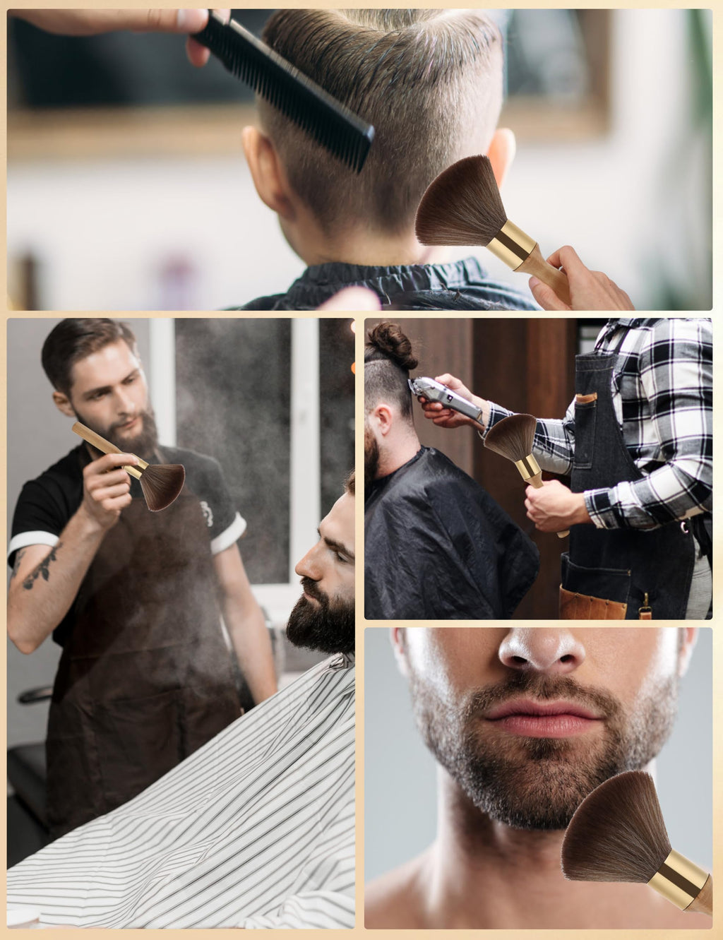 Neck Duster, Large Hair Cutting Neck Duster Brush Long Handle Broken Hair Sweep Brush Soft Neck Face Cleaning Hairbrush Barber Accessories for Salon or Home Use(Wooden)