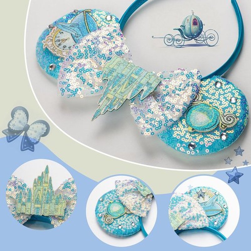 BTXJLLY Hairband for Women Glitter Sequin Mouse Ears Headband Costume Accessory for Adults & All Ages, Perfect for Theme Parks, Birthday Celebrations, Halloween & Cosplay Events (Castle)