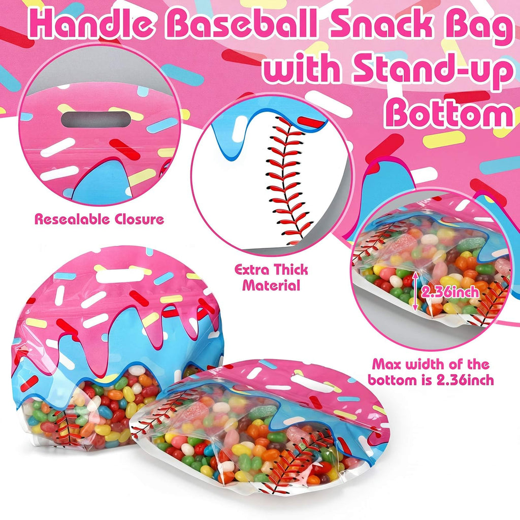 Colarr 24 Pcs Baseball Ice Cream Drip Party Favor Bags with Handles Reusable Sealed Treat Candy Bags Stand-up Bottom Snack Container for Sport Team Baseball Ice Cream Drip Party Birthday Gift Supplies