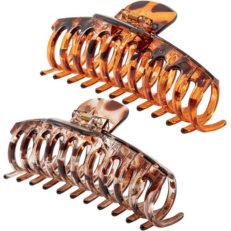 Accglory 5.5 Inches Extra Large Hair Clips for Long Thick Hair Women’s Jumbo Hair Claw Clips 2 Counts in Set Hair Accessories (light leopard and coffee leopard)
