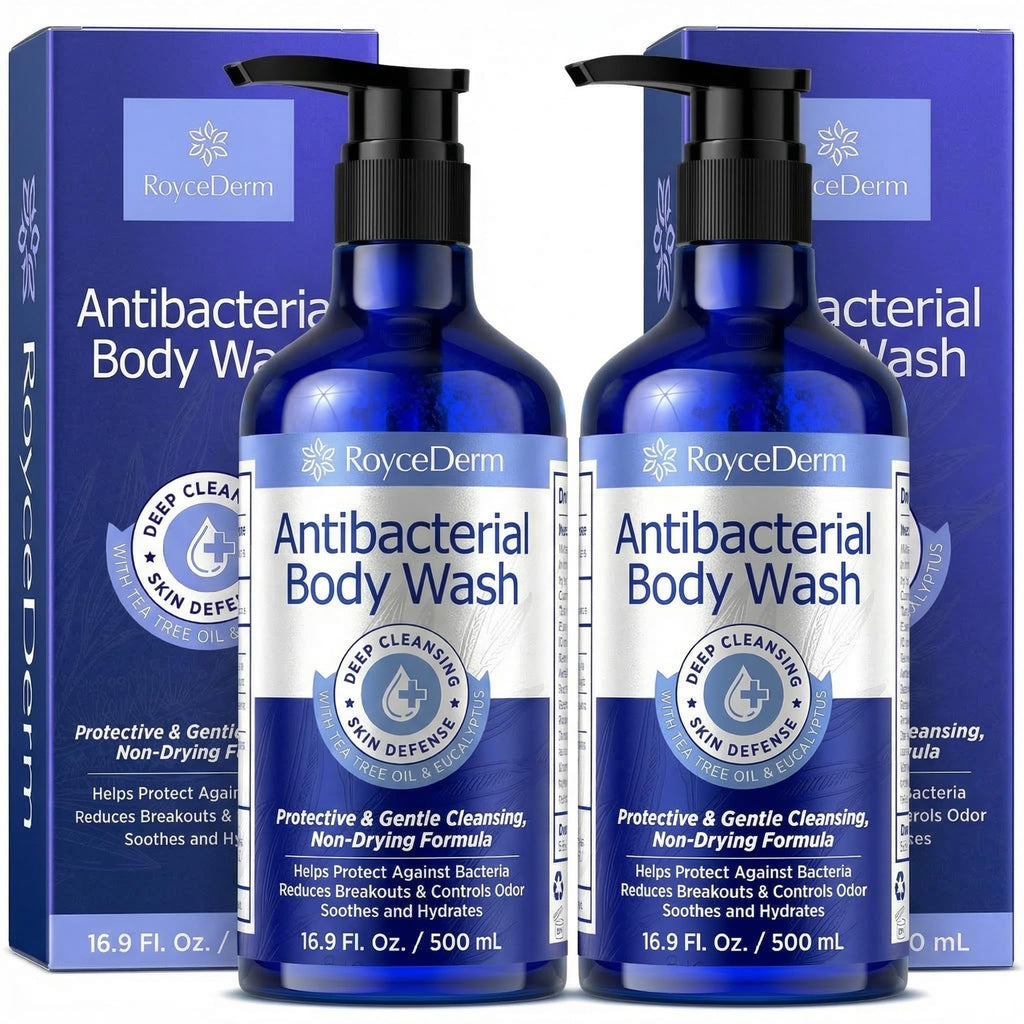 Roycederm Antibacterial Body Wash & Soap – Kills 99.9% of Germs & Bacteria – For Body Acne, Folliculitis & Odor Control – Gentle Daily Use for Men & Women (16.9 Fl Oz (Pack of 2))