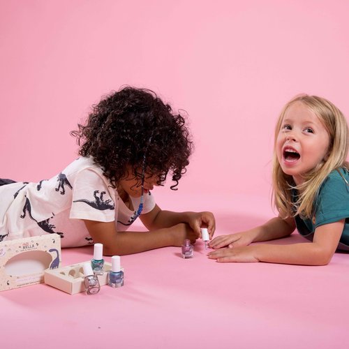 MISS NELLA DINO COLLECTION 4 Chrome nail polish set- Sweet-osaurus- coper, Diplodo-kiss- pink, Rawr-some - blue, Dino-rific- green, Peel Off kids Nail Polish