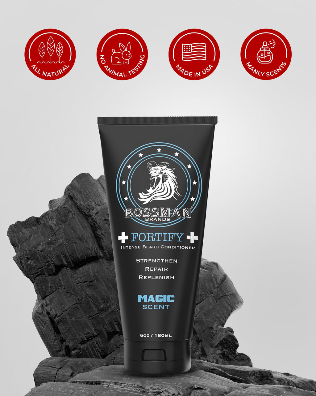 Bossman Fortify Intense Beard Conditioner for Men (Magic Scent) – Moisturizes, Replenishes & Protects with Natural Ingredients – Thicker Formula, Made in USA