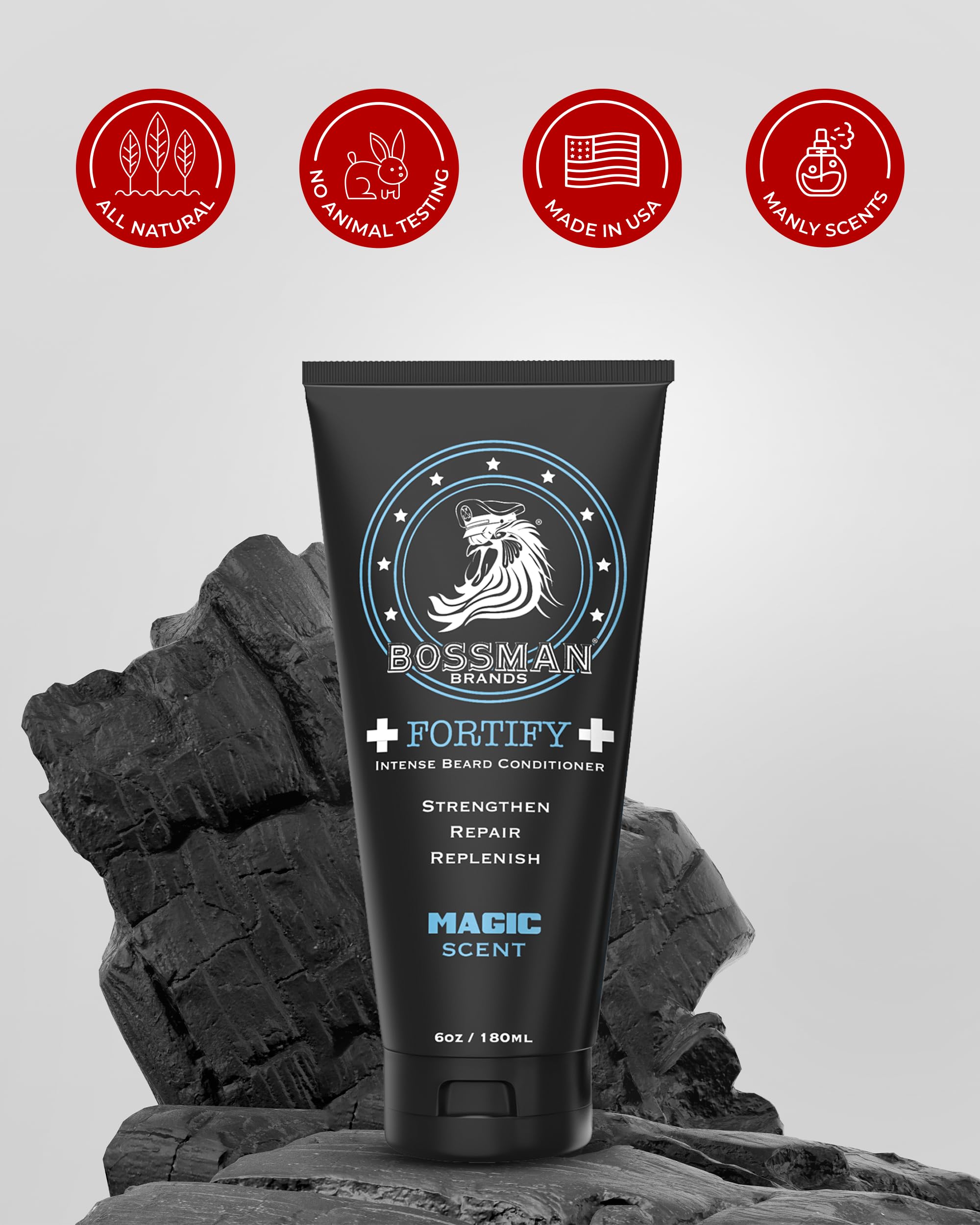 Bossman Fortify Intense Beard Conditioner for Men (Magic Scent) – Moisturizes, Replenishes & Protects with Natural Ingredients – Thicker Formula, Made in USA