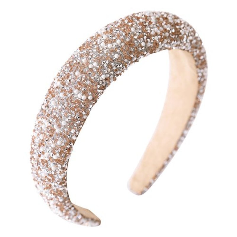 Gmmidea Pearl Rhinestone Women Headband Fashion Bling Beaded Crystal Diamond Headband Glitter Bejeweled Padded Hairband Holiday Girls Headpiece Sparkle Hair Accessories C-Champagne