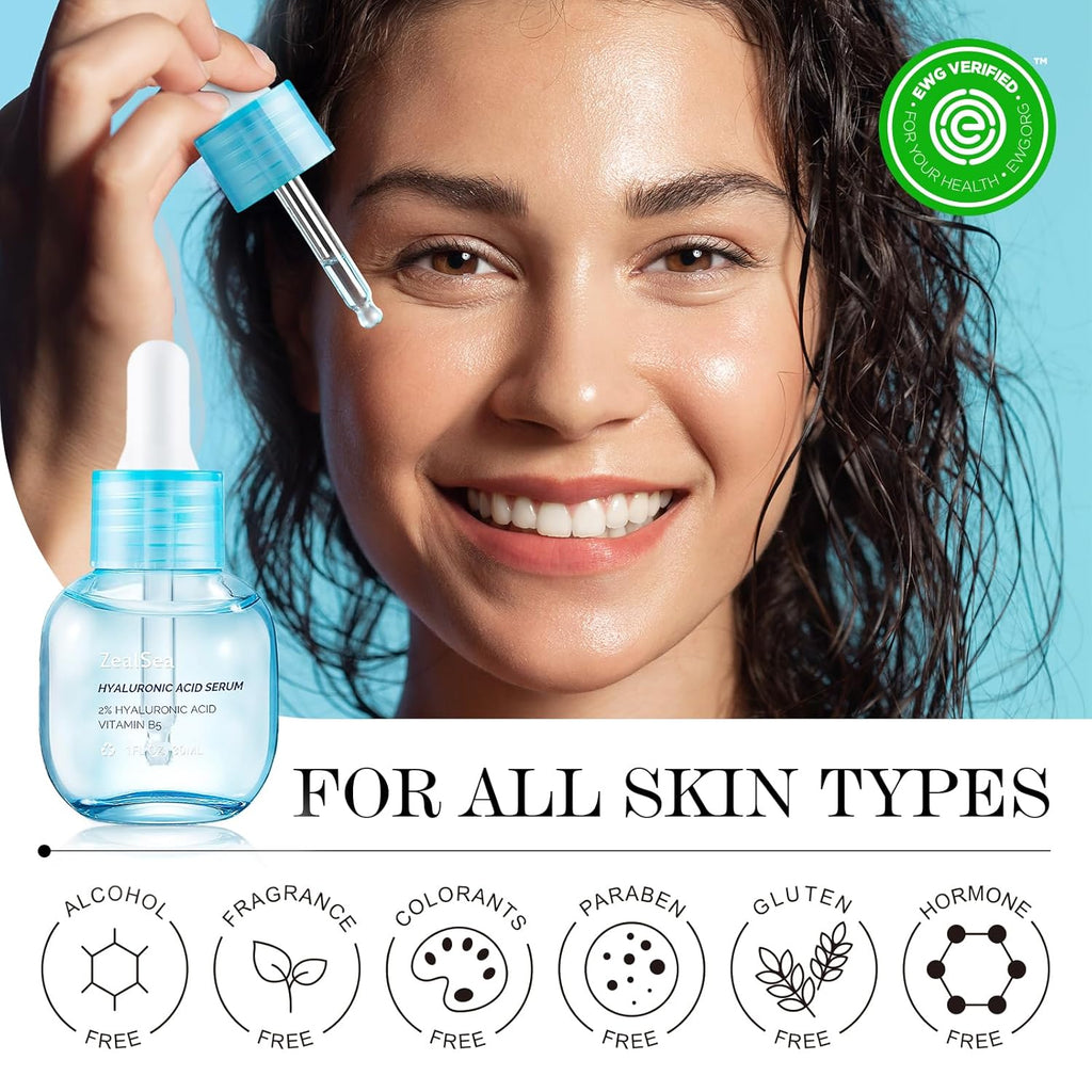 ZealSea Hyaluronic Acid Serum - Hydrating Microneedling Formula for Sensitive Skin | 1 Oz, Vegan & EWG Certified