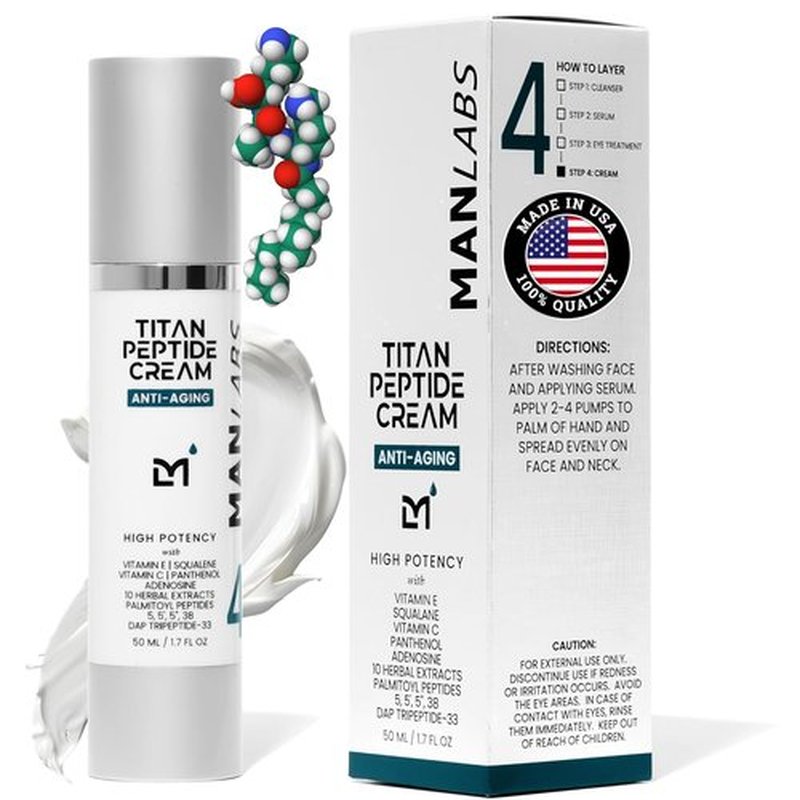 Man Labs Titan Peptide Anti-Aging Face Cream - Revitalize & Firm Skin for Men | Unscented Moisturizer with Peptides, Vitamin C & E