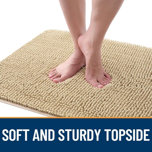 OLANLY Dog Door Mat - Absorbent Non-Slip Chenille Mat for Muddy Paws | 32x20 Inches, Beige