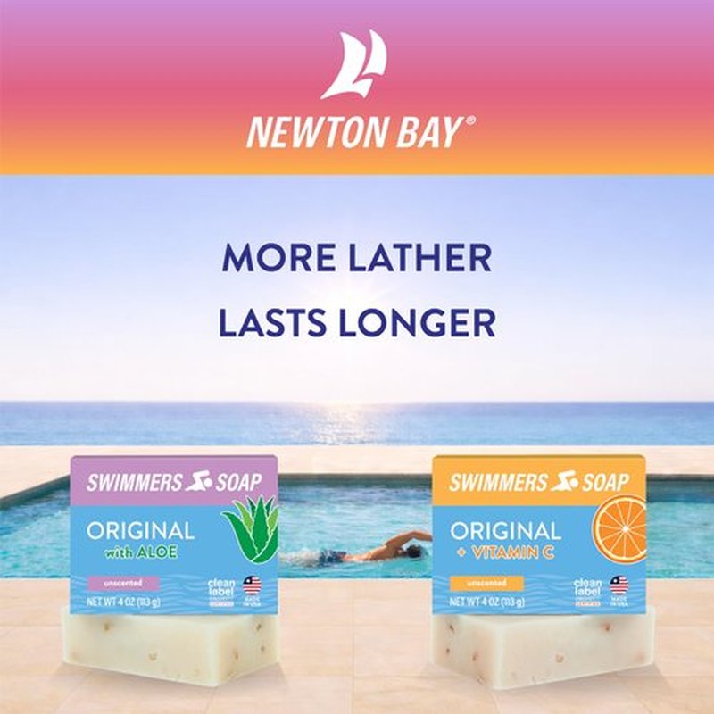 Newton Bay Swimmers Soap + Vitamin C | All Natural Body and Face Wash Soap Bar | Neutralizes and Washes Away Chlorine After Swimming | Revitalizes Sensitive Skin | Single 4 Ounce Soap Bar