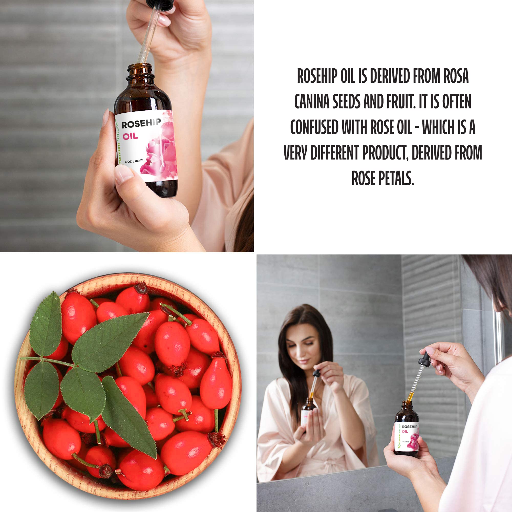 Premium Nature Rosehip Oil For Face for Women, Rosehip Seed Pure Cold Pressed Unrefined For Hair and Nails Skin Care Moisturizer, Rose Hips Face Oils and Serums 4 oz