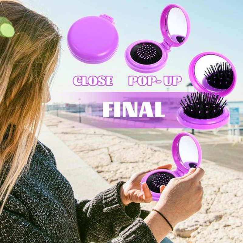 10pcs Folding Hair Brush Mirror Compact Travel Comb Portable Pocket Pop Up Hairbrush with Soft Nylon Bristle Mini Colourful Hair Brush Gift for Women Girls Purse Handbag Christmas