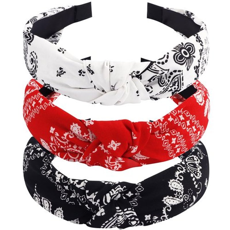 TOBATOBA Bandana Headbands: Paisley Prints, Boho Style Headwraps for Women and Girls - Non-Slip Hair Accessories in Red, White, and Black