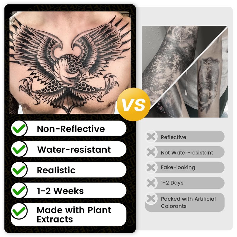 UBICA Semi Permanent Tattoos, 2 Sheets Tiny Realistic Temporary Tattoos for Men Hand Fingers, Fake Tattoo for Party, Waterproof No Reflective, Lasts 2 Weeks (Barbed Wire & Bat Cross Designs)