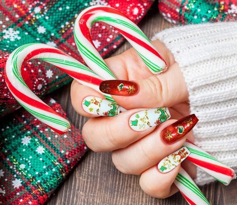 Pretty Diva Christmas Nail Stickers - 10 Packs 3D Metal Gold Xmas Design Self-Adhesive Nail Decals, Bronzing Snowflakes Snowmen Santa Xmas Tree Nail Art Stickers Tips DIY Decoration for Women Kids