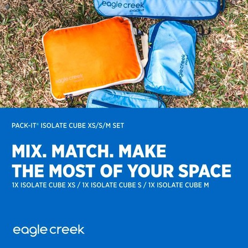 Eagle Creek Pack-It Isolate Cube Set - Stackable Packing Cubes with Top Handle - Storm Grey - XS/S/M - 3 Pieces