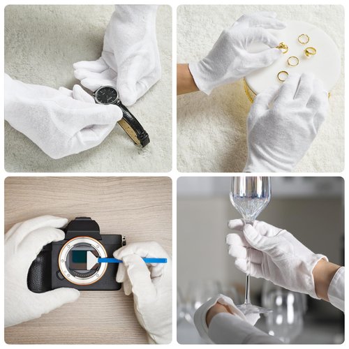 COOLJOB 100% Cotton Gloves, 6 Pairs White Cotton Gloves for Dry Hands Moisturizing & Eczema, Overnight Lotion, Sleep & Spa Treatment for Women & Men, Breathable Work Glove Liners, Medium Size