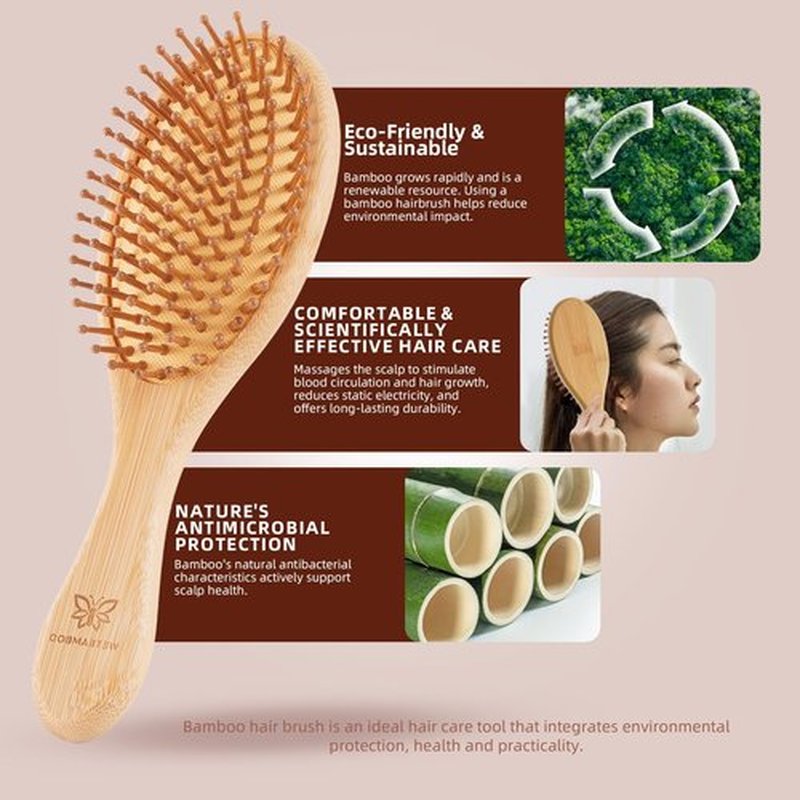 6-Pcs Bamboo Hair Brush Set-Detangling, Scalp Massage for Hair Growth, Wet/Dry Brush for Men, Women & Kids - for Thick, Curly, Thin, Long or Short - Paddle Wooden Hairbrush for Home, Travel Use