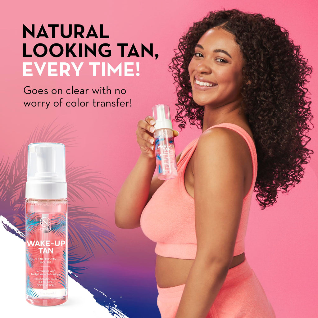 Norvell Wake-Up Tan Clear Water Mousse, 5.5 oz Overnight Self Tanner, Bronzer-Free Gradual Sunless Tanning Foam for Face & Body, No Transfer