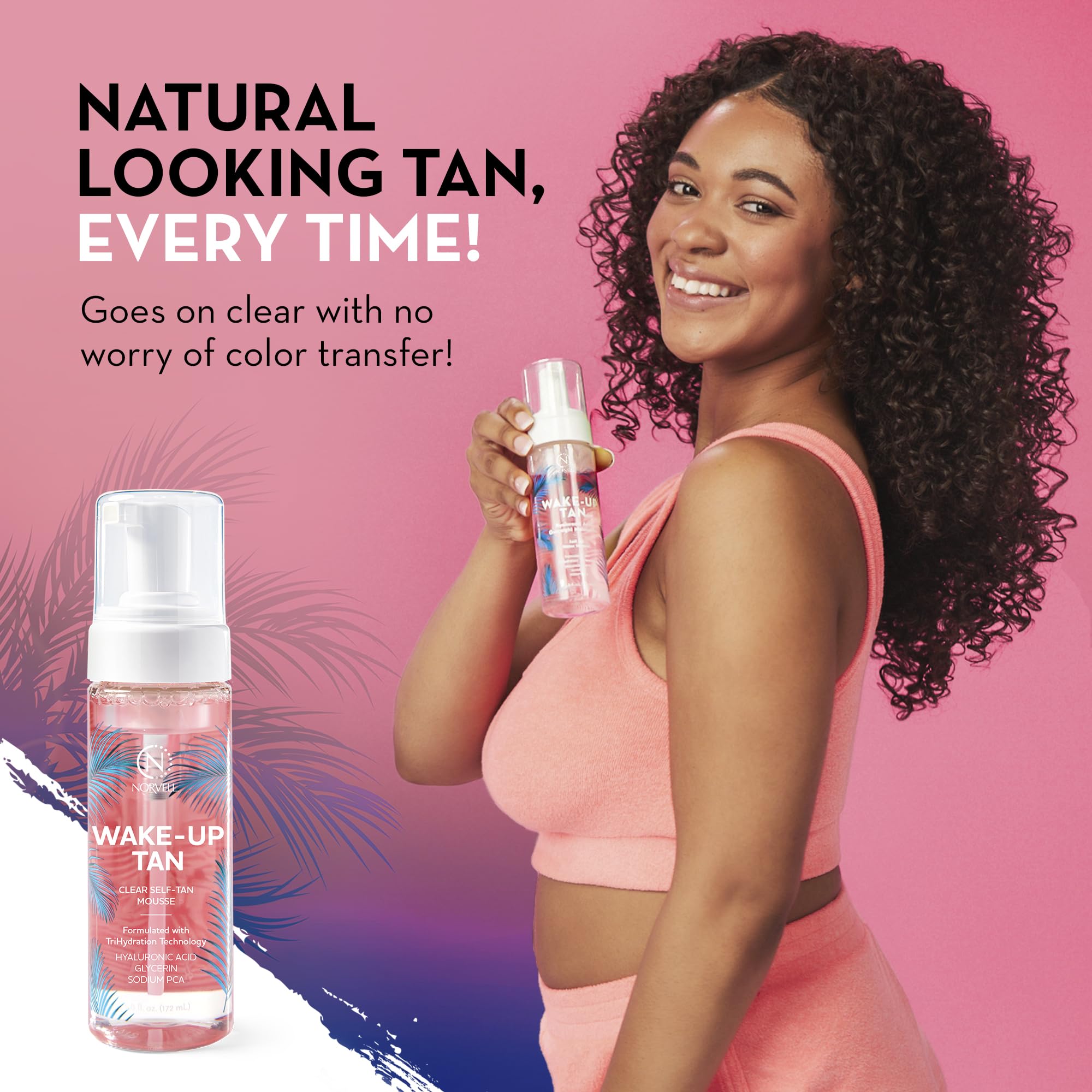 Norvell Wake-Up Tan Clear Water Mousse, 5.5 oz Overnight Self Tanner, Bronzer-Free Gradual Sunless Tanning Foam for Face & Body, No Transfer