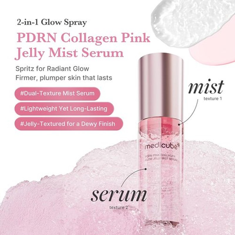 Medicube Jelly Mist Serum - Pink PDRN Collagen Glow Spray with Niacinamide & Hyaluronic Acid | 3.38 fl. oz for Hydration & Radiance