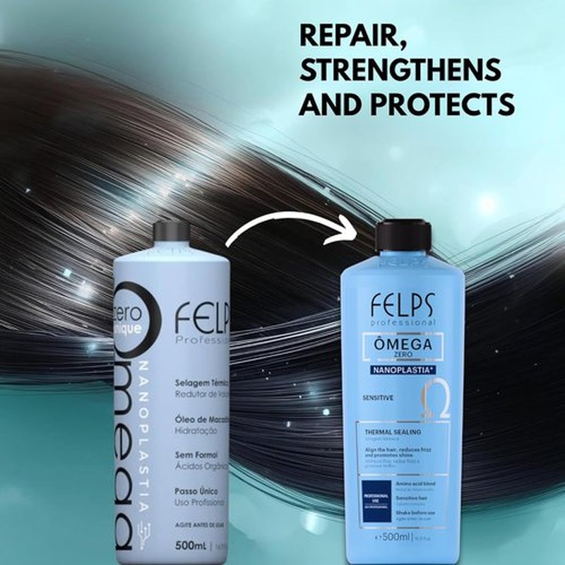 Felps Professional Omega Sensitive - Thermal Sealing Nanoplasty for Straightening & Smoothing Hair - 500ml/16.90oz