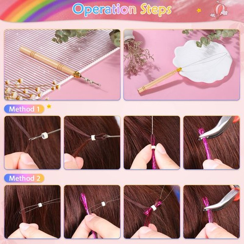 14 Colors Hair Tinsel Kit with Tool, 47 inch 2800 Strands Tinsel Hair Extensions for Women Girls, Fairy Hair Tinsel Glitter Sparkling Shiny Colorful Synthetic Hair for Party Daily Life Fashion