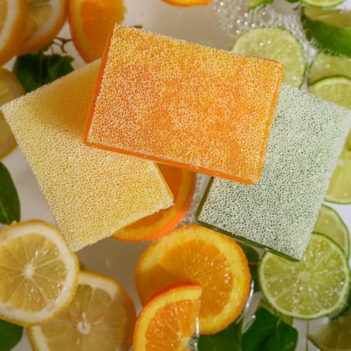 Scrubby Soap - Lemon (2-Pack) - Lemon Citrus Scented Natural Soap Infused Scrubber - Cleaning Sponge for Paintbrushes, Gardening, Kitchen - Multipurpose Soap