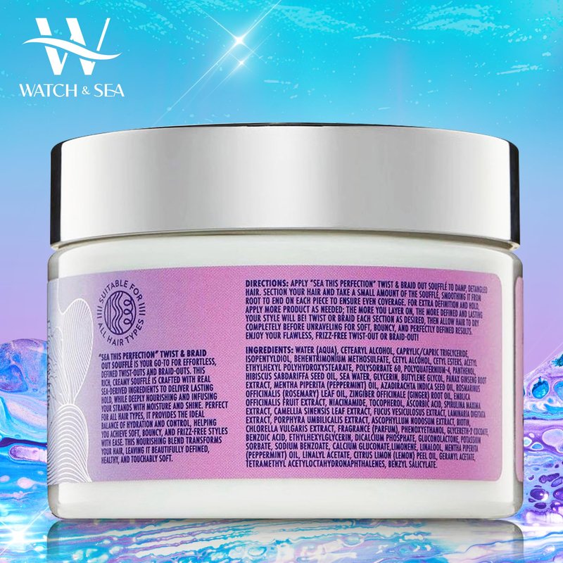 Watch & Sea Twist & Braid Out Soufflé - Nourishing Ingredients with Seaweed and Sea Kelp - Twist and Braid Cream for All Hair Types - 12 oz