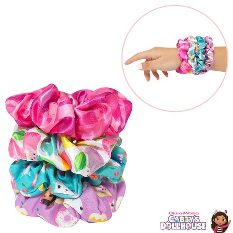 LUV HER Gabby's Dollhouse Cute Scrunchies for Girls of All Ages - 4 Large Hair Scrunchies - 4 Printed Scrunchies with Your Favorite Characters - Hair Accessories for girls 3+