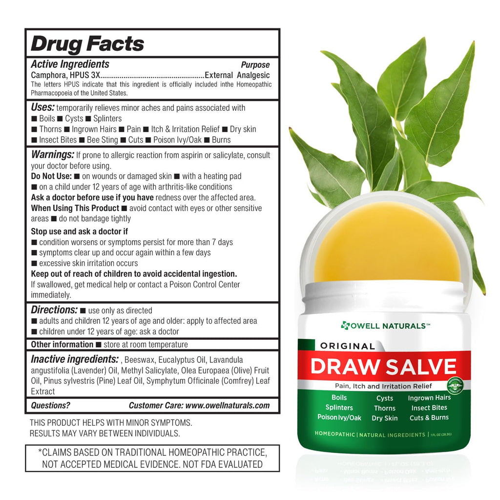OWELL NATURALS Drawing Salve Ointment for Boil & Cyst Removal, Deep Ingrown Hair, Splinter Remover, Bug Spider Bites, Bee Sting, Mosquito Itching, Poison Ivy, 2 fl Oz (Pack of 2)