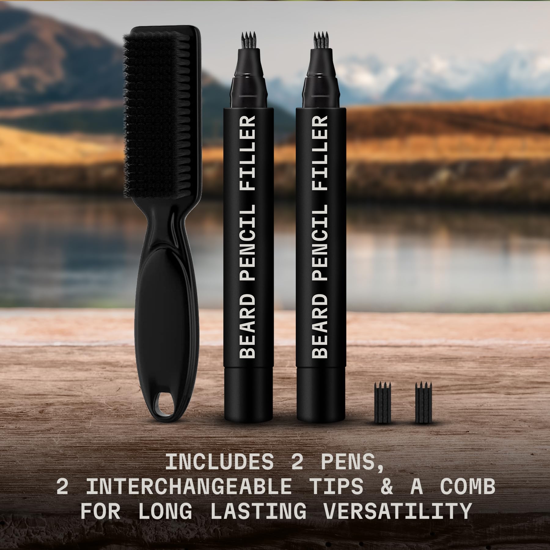 Striking Viking Vanilla Beard Oil (Large 2 oz.) and 4-Tip Beard Pencil Filler for Men (2 pack) with Brush
