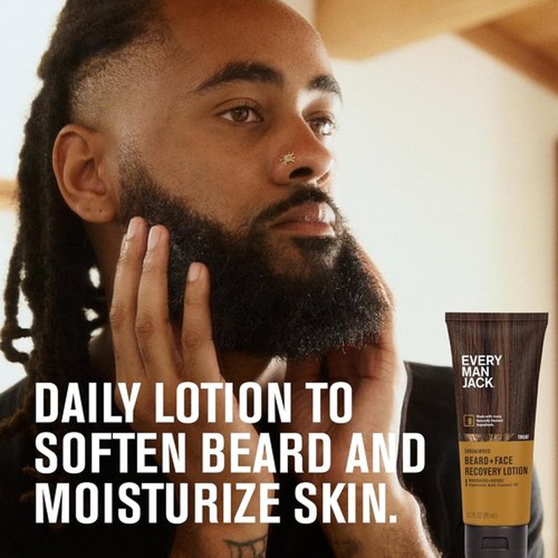 Every Man Jack Beard & Face Recovery Lotion - Moisturizes Dry Skin & Relieves Itch - Light Sandalwood Scent - 3.2oz (2 Pack)