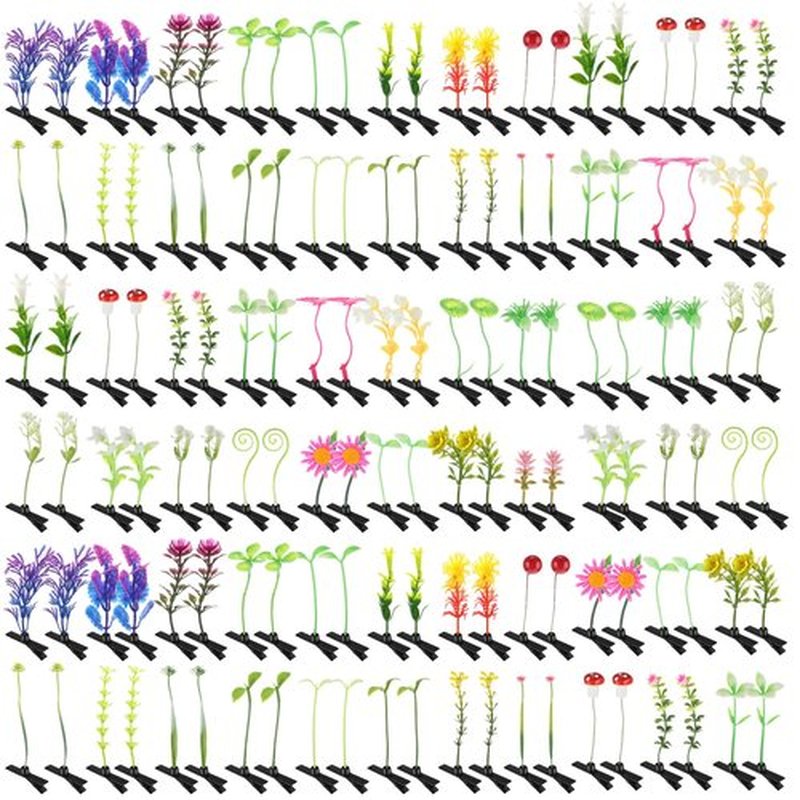 Tigeen 100 Pcs Rave Sprouts Bean Sprout Funny Hair Clips Mixed Style Plant Hairpins Hair Accessories for Home Party Irish(Mixed Style)