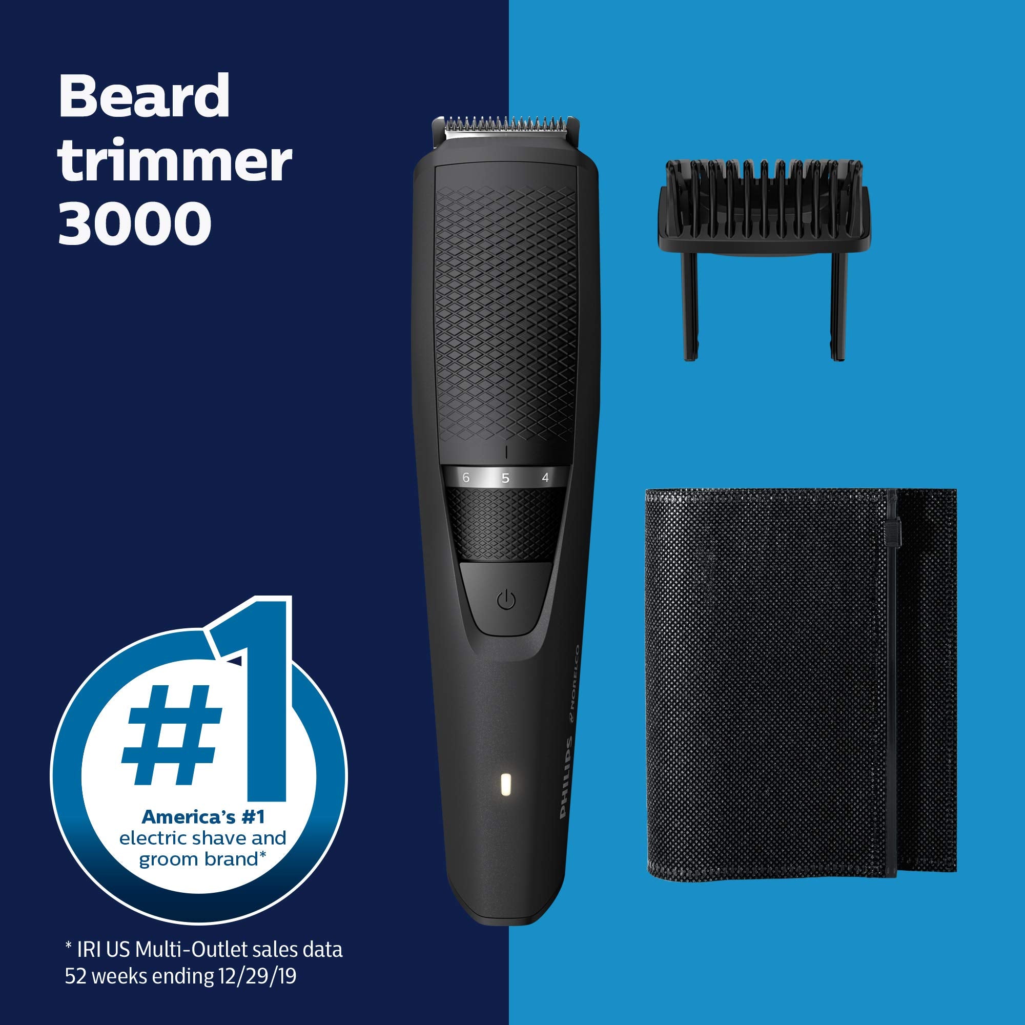 Norelco Philips Beard Trimmer and Hair Clipper - Cordless Grooming, Rechargeable, Adjustable Length, Beard Trimmer and Hair Clipper - No Blade Oil Needed - BT3230/41