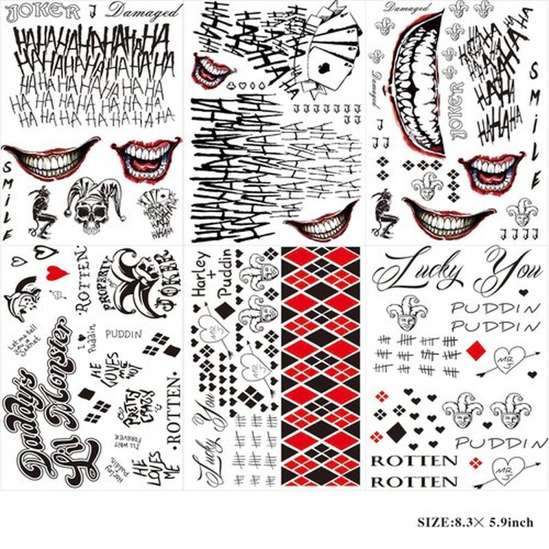 JEEFONNA 22 Sheets Halloween Temporary Tattoos, Perfect Halloween Joker Face Tattoos for Costumes, Halloween Party Accessories and Cosplay (Mixed's)
