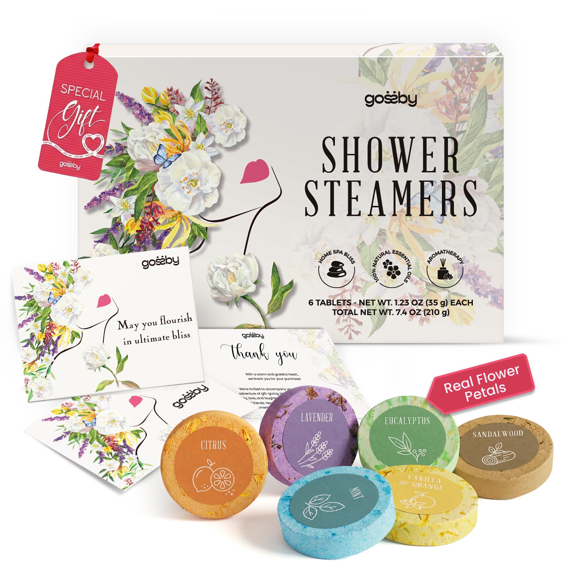 GOSSBY Shower Steamers Aromatherapy (6 Pcs) - Mothers Day Gift for Mom - Birthday, Stress Relief Gift for Women Wife Teen Girl - Basket Stuffers - Natural Essential Oils, Self Care Relaxation Home Spa