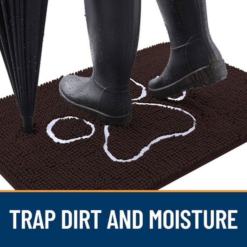 OLANLY Dog Door Mat - Absorbent Non-Slip Mud Mat for Paws | 47x17 Inches, Quick Dry Chenille, Brown