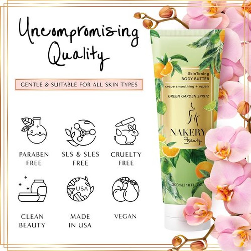 Nakery Body Butter Anti Aging Moisturizer - Body Cream Skin Tightening Cream & Neck Firming Cream, Moisturizing Cream & Neck Tightening Cream for Body & Face Cream for Dry Skin 300ml (Green Garden)