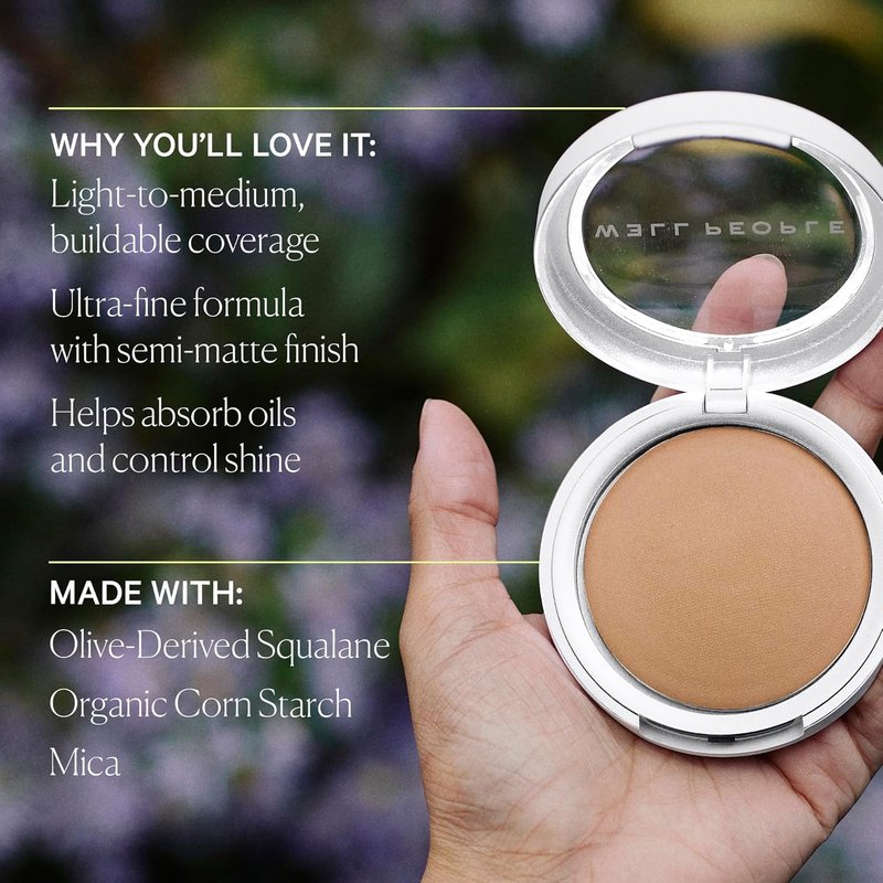Well People Bio Powder Foundation - Lightweight Hydrating Formula for Smooth Skin | Semi-Matte Finish, Vegan, 1C