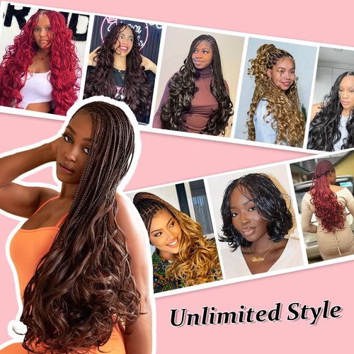 French Curl Braiding Hair 24 Inch Knotless French Curl Braids Pre-stretched Bouncy Loose Wave Sprial Curly Ends Soft as Human Hair Wavy Black Curly Braiding Hair Extensions for Boho Box Braids Twists