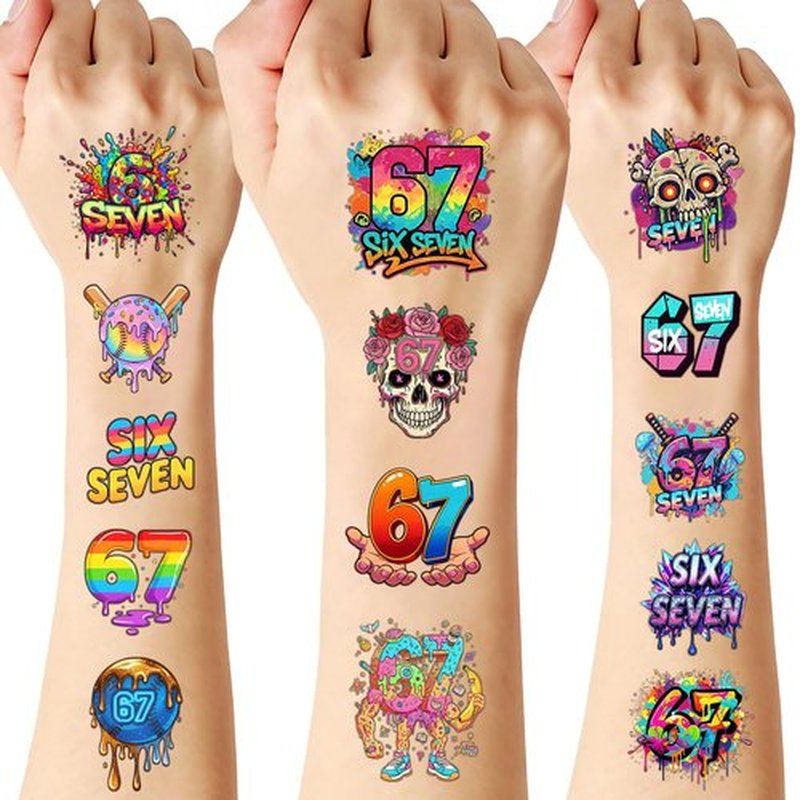 180PCS - 6 7 Temporary Tattoos, 6 7 Birthday Decorations, 67 Valentines Gift, Drip Baseball Temporary Tattoos, Ice Cream Drip Party Decorations, Baseball Drip Party Gift 15 Sheets 60 Styles
